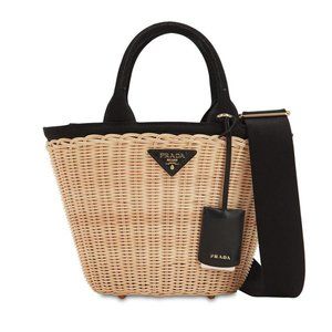 Prada Convertible Basket Bag Wicker With Canvas Small